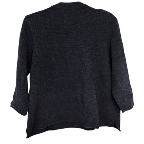 Ann Taylor navy blue quarter sleeves textured blazer/cardigan sweater size L - Picture 4 of 6